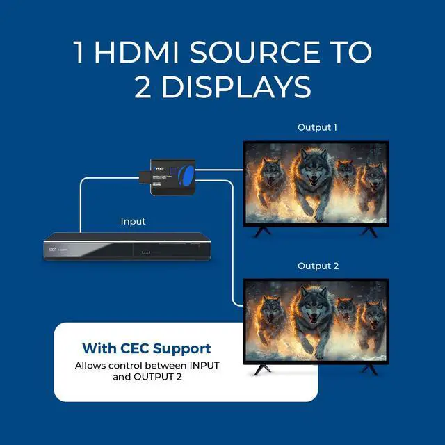 Alt view image 7 of 7 - 4K HDMI Splitter 1 in 2 Out 4:4:4 8-bit - HDCP 2.2, 18 Gbps, 4K@60Hz HDMI Duplicator/Distributor UltaHD High-Resolution Down Scaler - UHDS-102C