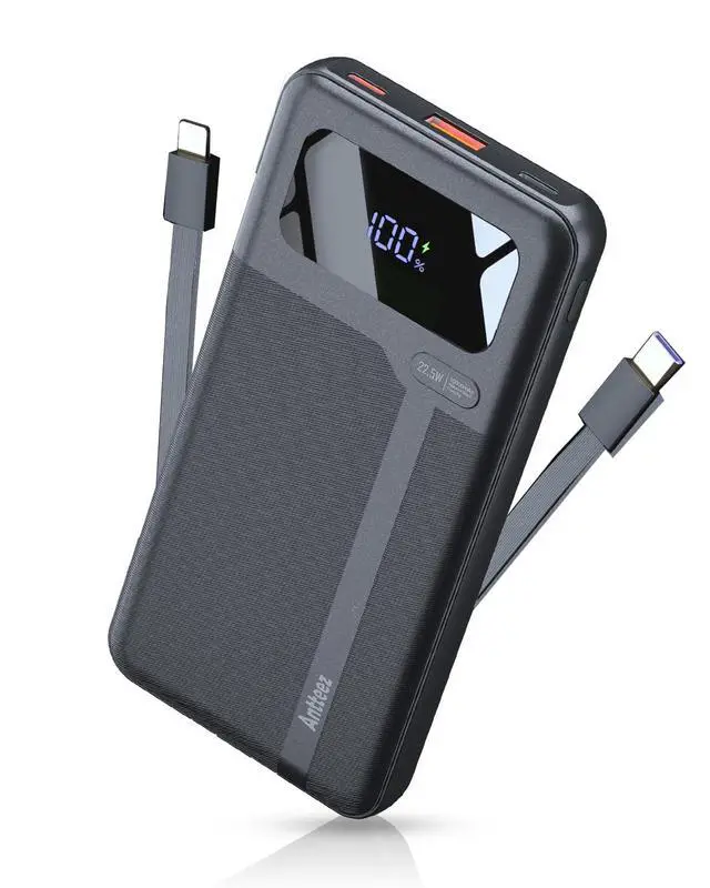 Alt view image 2 of 7 - Portable Charger 10,000mAh, Power Bank Fast Charging with Built-in Cables, 22.5W USB C Travel Battery Pack, LED Display & 4 Outputs, Compatible with iPhone, Samsung, iPad