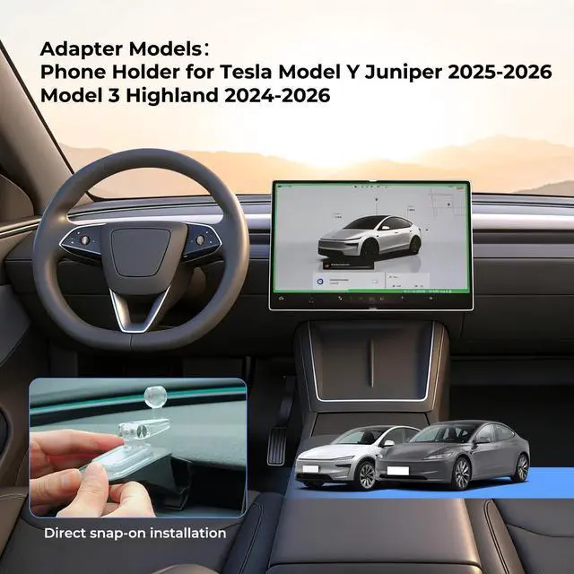 Alt view image 2 of 7 - Magnetic Phone Mount for Tesla Model Y Juniper 2025 2026 Model 3 Highland 2024-2026 Accessories, 360° Rotation for MagSafe Phone Holder for iPhone Samsung