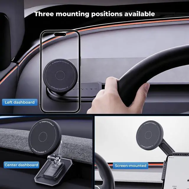 Alt view image 6 of 7 - Magnetic Phone Mount for Tesla Model Y Juniper 2025 2026 Model 3 Highland 2024-2026 Accessories, 360° Rotation for MagSafe Phone Holder for iPhone Samsung
