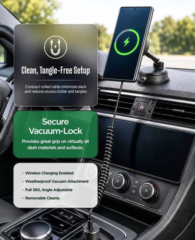 Alt view image 2 of 7 - Magnetic Charging Dash Mount - Vacuum Suction Wireless Car Charger