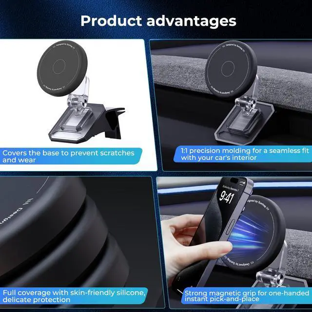 Alt view image 7 of 7 - Magnetic Phone Mount for Tesla Model Y Juniper 2025 2026 Model 3 Highland 2024-2026 Accessories, 360° Rotation for MagSafe Phone Holder for iPhone Samsung