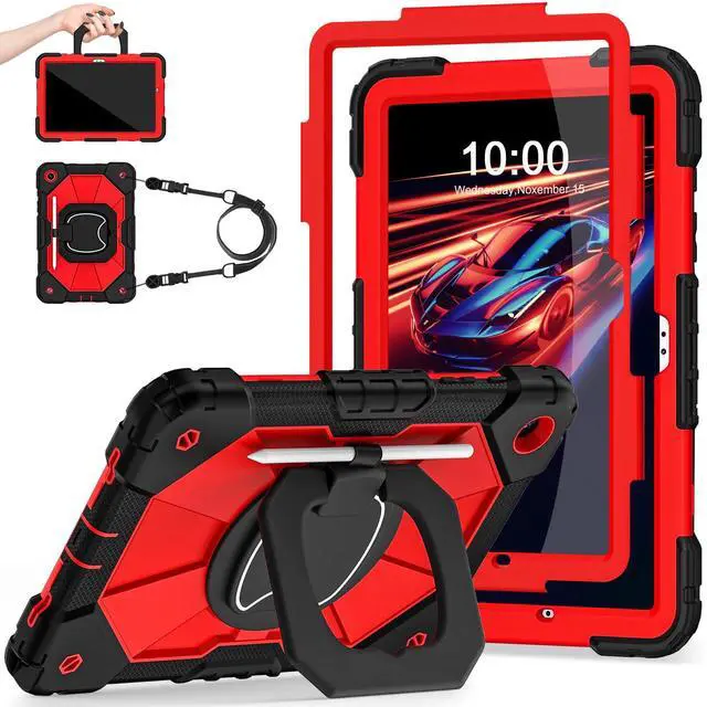Main image of Case for Galaxy Tab A11 Plus/A9 Plus Case 11 Inch with Screen Protector/Rotate Stand/Pen Holder,Military Grade Shockproof Cover for Samsung Galaxy A11+/A9+ Plus Tablet Case,Black Red