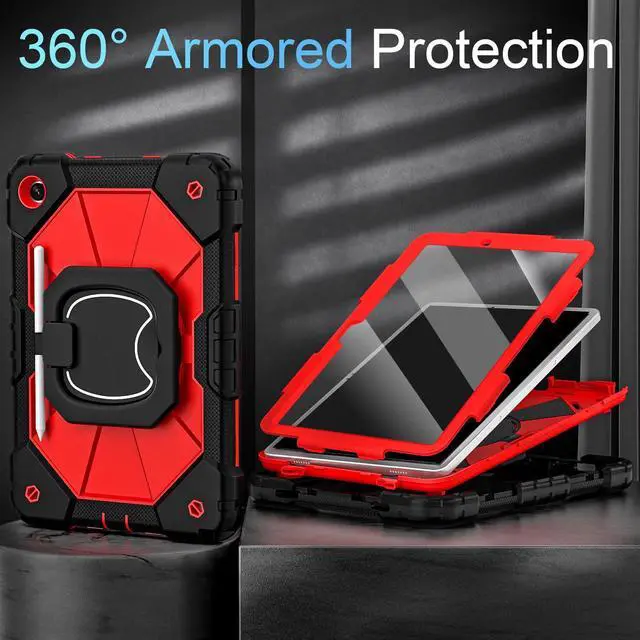 Alt view image 2 of 7 - Case for Galaxy Tab A11 Plus/A9 Plus Case 11 Inch with Screen Protector/Rotate Stand/Pen Holder,Military Grade Shockproof Cover for Samsung Galaxy A11+/A9+ Plus Tablet Case,Black Red