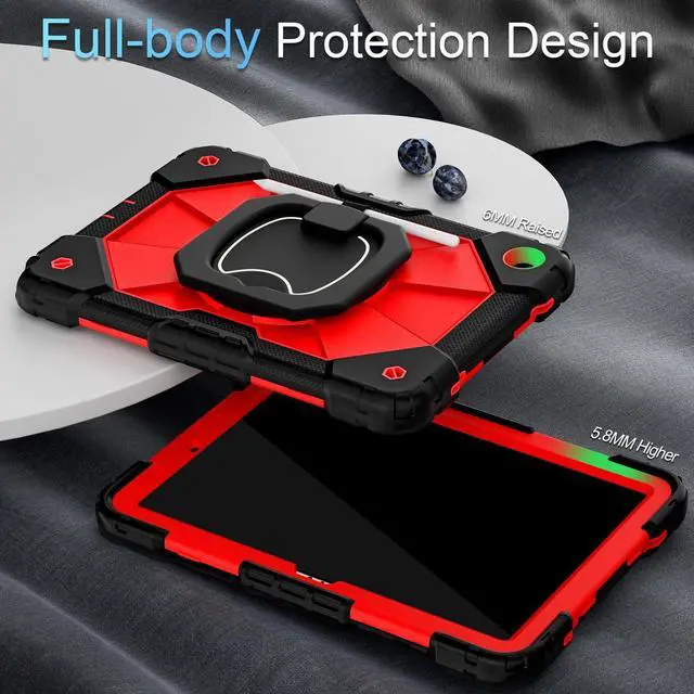 Alt view image 4 of 7 - Case for Galaxy Tab A11 Plus/A9 Plus Case 11 Inch with Screen Protector/Rotate Stand/Pen Holder,Military Grade Shockproof Cover for Samsung Galaxy A11+/A9+ Plus Tablet Case,Black Red