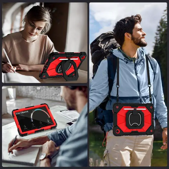 Alt view image 6 of 7 - Case for Galaxy Tab A11 Plus/A9 Plus Case 11 Inch with Screen Protector/Rotate Stand/Pen Holder,Military Grade Shockproof Cover for Samsung Galaxy A11+/A9+ Plus Tablet Case,Black Red