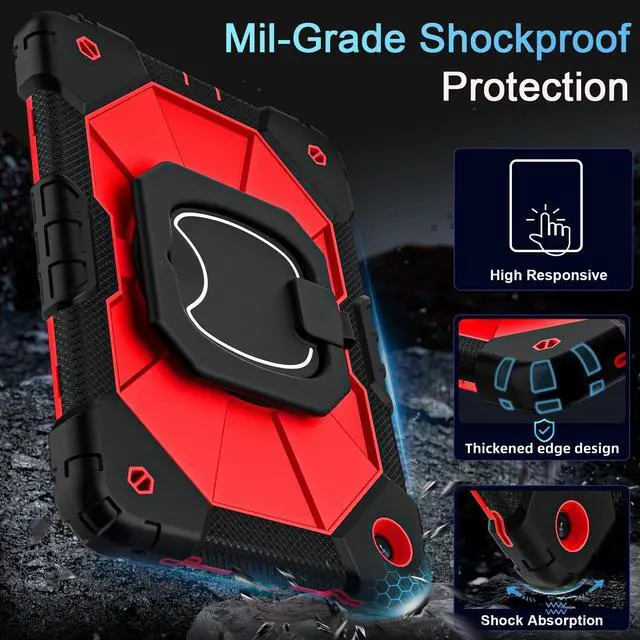 Alt view image 3 of 7 - Case for Galaxy Tab A11 Plus/A9 Plus Case 11 Inch with Screen Protector/Rotate Stand/Pen Holder,Military Grade Shockproof Cover for Samsung Galaxy A11+/A9+ Plus Tablet Case,Black Red