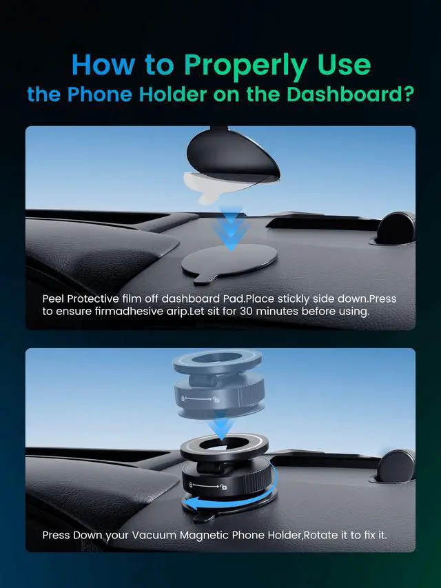 Alt view image 3 of 7 - Phone Holders for Your car,Upgraded Vacuum Magnetic Phone Holder Stand for Magsafe,360° Rotatable Zinc Alloy Suction Cup Phone Mount for Car/Gym/Mirror/Shower-Obsidian Black