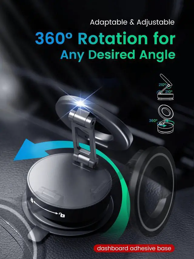 Alt view image 7 of 7 - Phone Holders for Your car,Upgraded Vacuum Magnetic Phone Holder Stand for Magsafe,360° Rotatable Zinc Alloy Suction Cup Phone Mount for Car/Gym/Mirror/Shower-Obsidian Black