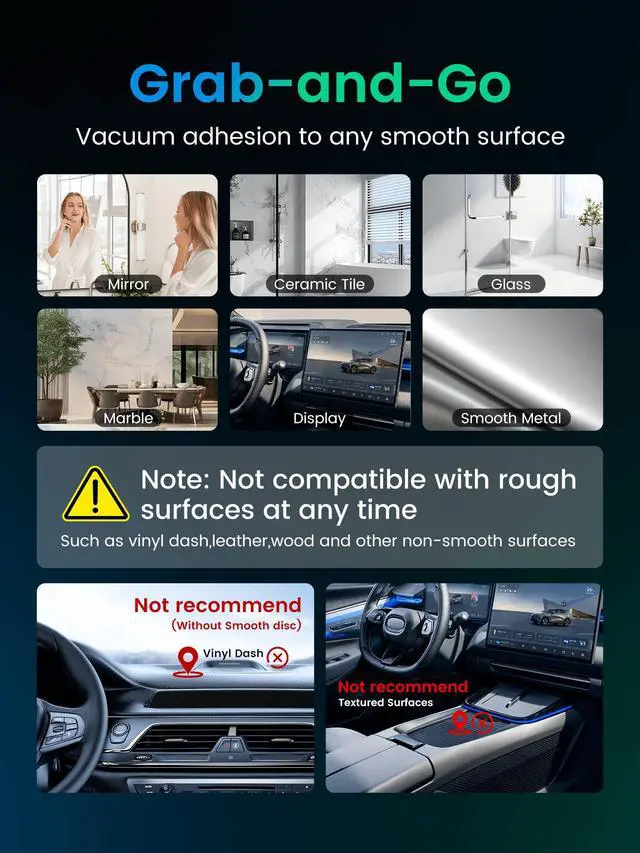 Alt view image 6 of 7 - Phone Holders for Your car,Upgraded Vacuum Magnetic Phone Holder Stand for Magsafe,360° Rotatable Zinc Alloy Suction Cup Phone Mount for Car/Gym/Mirror/Shower-Obsidian Black