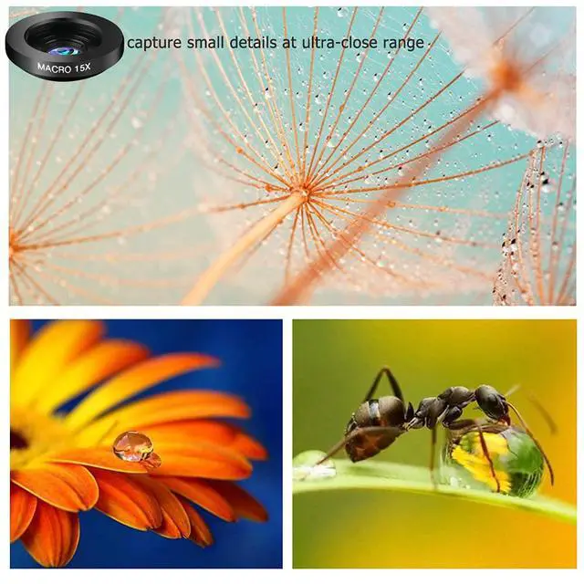 Alt view image 2 of 7 - Phone Camera Lens Kit, 11 in 1 Cellphone Lens Kit for iPhone and Android, 0.63X Wide Angle+15X Macro+ 198°Fisheye+Telephoto+CPL/Flow/Radial/Star/Soft Filter+Kaleidoscope Lens