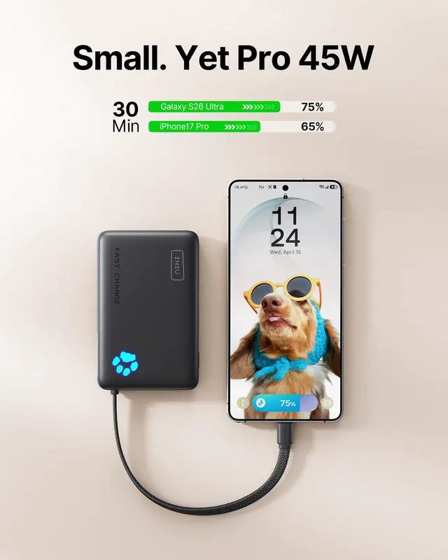 Alt view image 2 of 7 - Portable Charger with Flashlight, 45W Fast Charging Tablet Power Bank with USB C Cable, 10000mAh Powerbank, Battery Pack for iPhone 17 16, iPad, Samsung S25 etc Travel Essential, Emergency Light