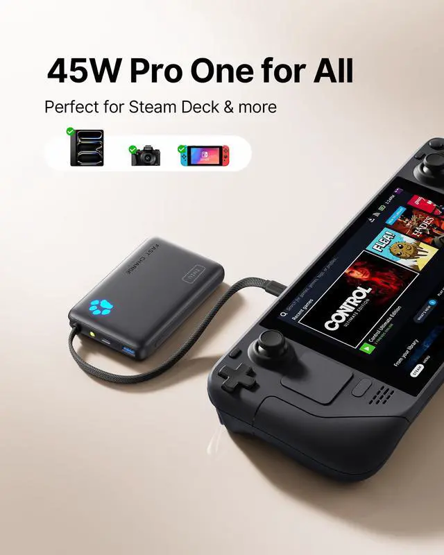 Alt view image 5 of 7 - Portable Charger with Flashlight, 45W Fast Charging Tablet Power Bank with USB C Cable, 10000mAh Powerbank, Battery Pack for iPhone 17 16, iPad, Samsung S25 etc Travel Essential, Emergency Light