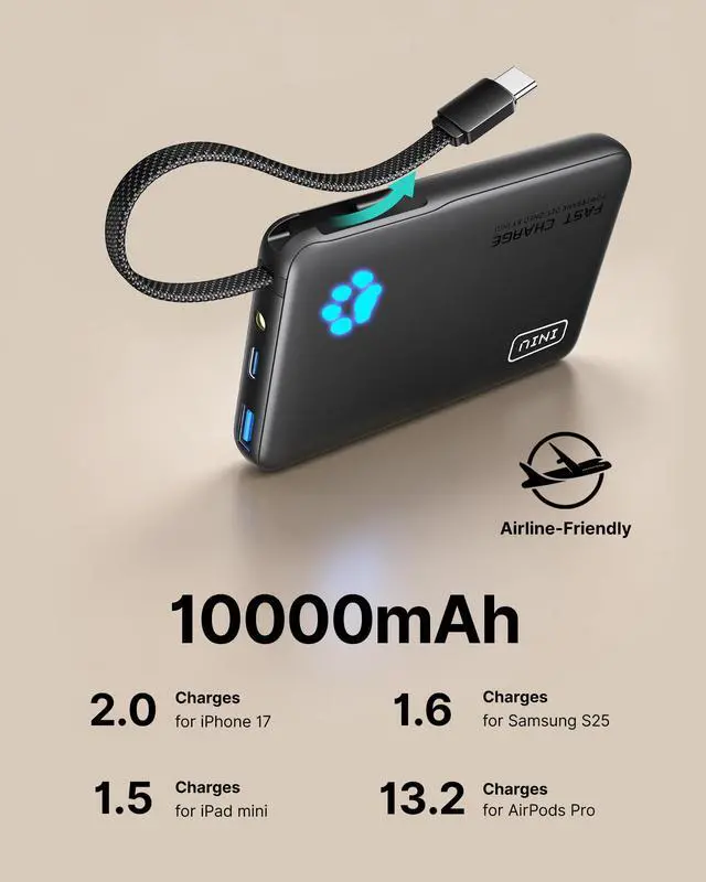 Alt view image 7 of 7 - Portable Charger with Flashlight, 45W Fast Charging Tablet Power Bank with USB C Cable, 10000mAh Powerbank, Battery Pack for iPhone 17 16, iPad, Samsung S25 etc Travel Essential, Emergency Light