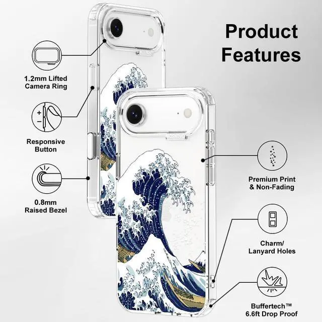 Alt view image 7 of 7 - for iPhone Air Case | Military Grade 6.6ft Drop Tested | Camera Control | Clear with Great Wave Design