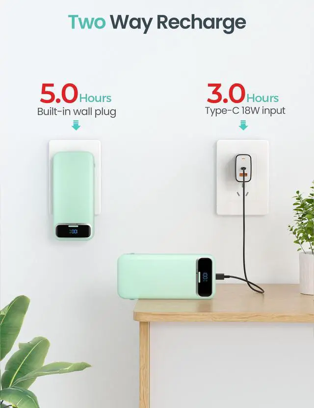 Alt view image 7 of 7 - 12000mAh Lightweight Portable Charger with Built-in Cables and AC Wall Plug
