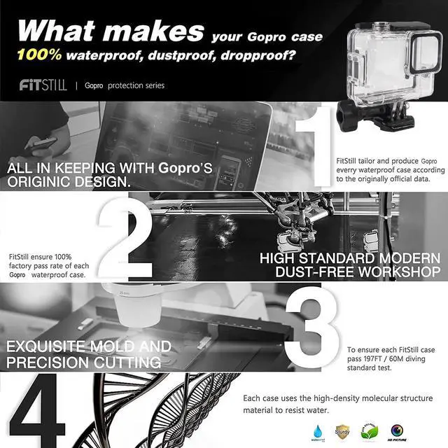 Alt view image 2 of 7 - 45M/148FT Underwater Waterproof Case with Dive Filters Compatible for Go Pro Hero 4K,Monopod Floating Hand Grip Dive for Hero4K 2024 Action Camera Accessory Kit