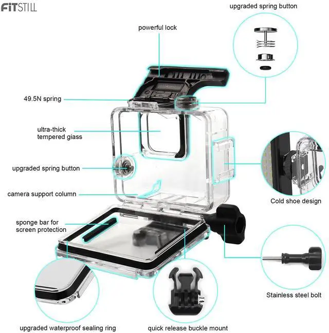 Alt view image 4 of 7 - 45M/148FT Underwater Waterproof Case with Dive Filters Compatible for Go Pro Hero 4K,Monopod Floating Hand Grip Dive for Hero4K 2024 Action Camera Accessory Kit