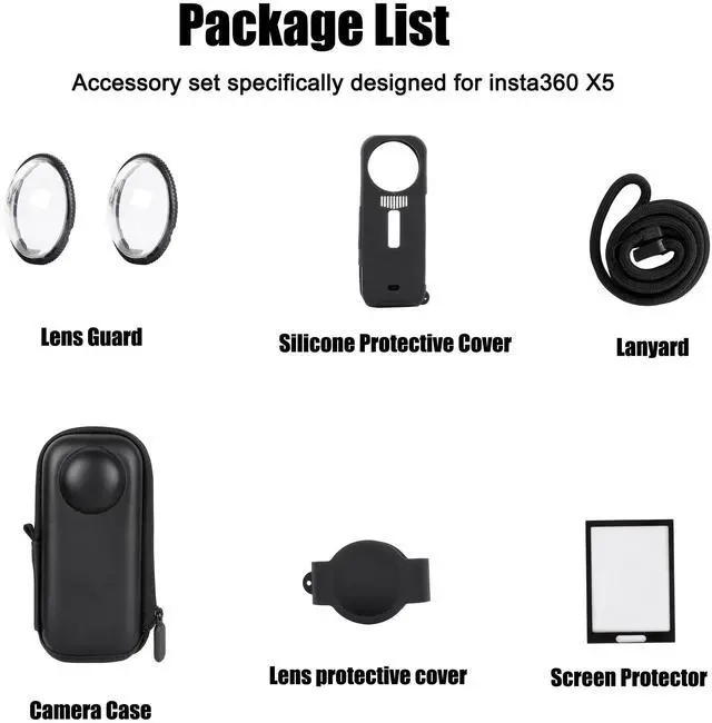 Alt view image 6 of 6 - Camera Protective Accessories Kit for Insta360 X5, Insta 360 X5 Lens Guard/Silicone Protective Cover/Screen Protectors/Camera Case Bundle