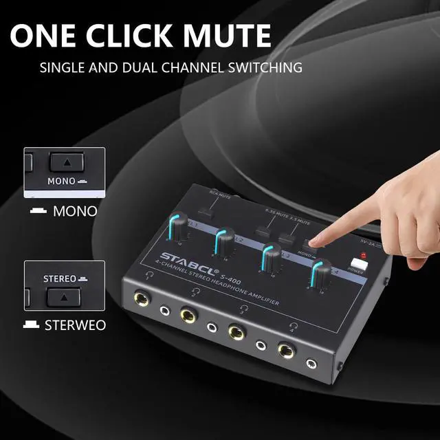 Alt view image 4 of 7 - 4 Channel Headphone Amplifier, Stereo/Mono Headphone Amp Splitter with 3.5mm,6.35mm,RCA Input. Four 3.5mm and 6.35mm Output. Studio Headphone Amplifier Mixer for Recording