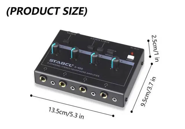 Alt view image 7 of 7 - 4 Channel Headphone Amplifier, Stereo/Mono Headphone Amp Splitter with 3.5mm,6.35mm,RCA Input. Four 3.5mm and 6.35mm Output. Studio Headphone Amplifier Mixer for Recording
