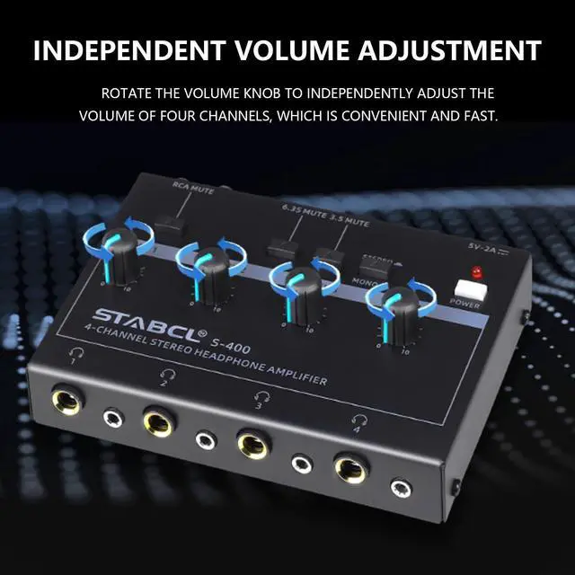 Alt view image 6 of 7 - 4 Channel Headphone Amplifier, Stereo/Mono Headphone Amp Splitter with 3.5mm,6.35mm,RCA Input. Four 3.5mm and 6.35mm Output. Studio Headphone Amplifier Mixer for Recording