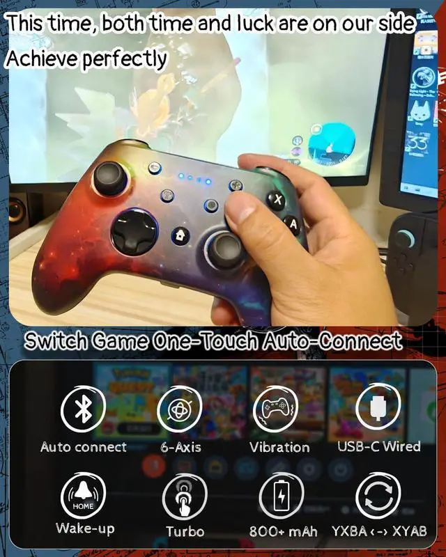 Alt view image 3 of 7 - Game Controller for Switch 1&2, iOS, Android, PC, TV, Tesla - Bluetooth & USB-C Wired Gamepad with Adjustable Star Lights, Phone Holder & USB Adapter