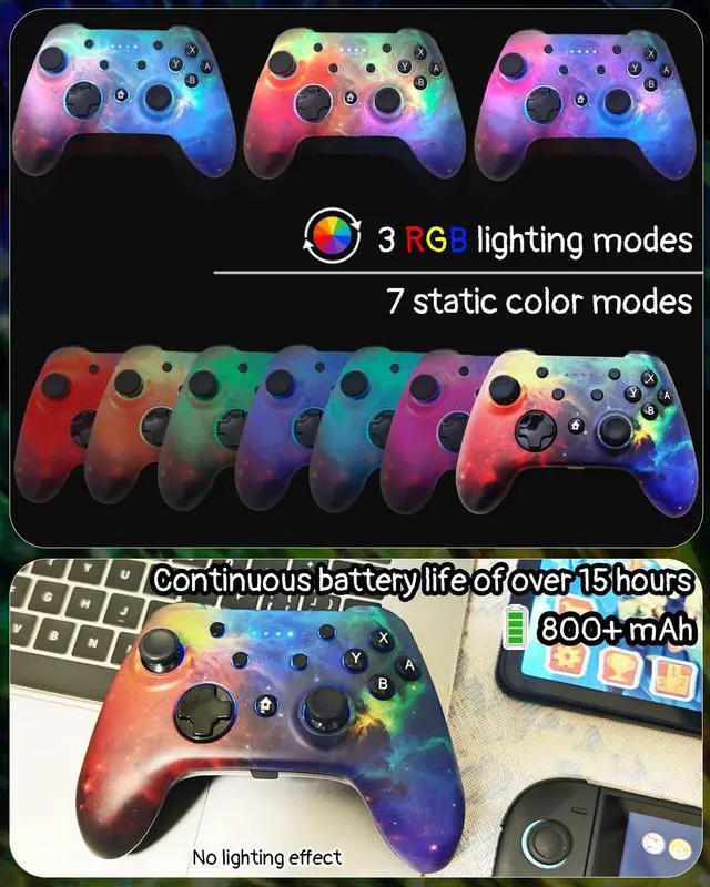 Alt view image 2 of 7 - Game Controller for Switch 1&2, iOS, Android, PC, TV, Tesla - Bluetooth & USB-C Wired Gamepad with Adjustable Star Lights, Phone Holder & USB Adapter