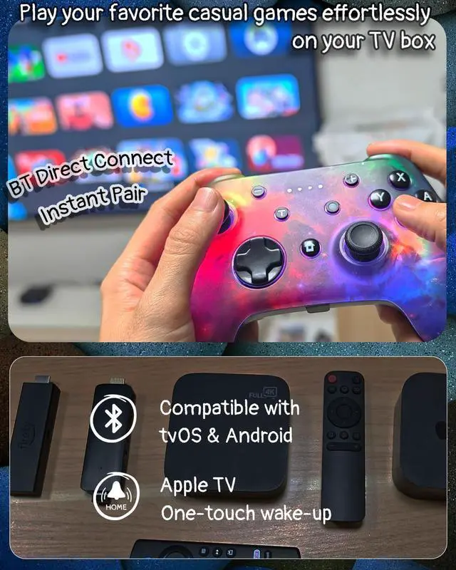 Alt view image 7 of 7 - Game Controller for Switch 1&2, iOS, Android, PC, TV, Tesla - Bluetooth & USB-C Wired Gamepad with Adjustable Star Lights, Phone Holder & USB Adapter