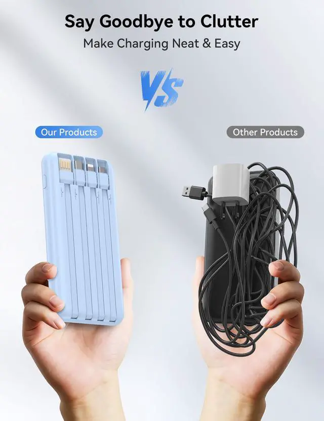 Alt view image 5 of 7 - Portable Charger 10000mAh PD20W w/4 Built-in Cables/6 Outputs Blue