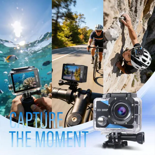 Alt view image 3 of 7 - Action Camera 1080P Sports Camera 16GB Memory Card Action Cam 131ft Underwater Waterproof with 2 X Batteries with Accessories Kit Suitable for Helmet, Bicycle, etc.