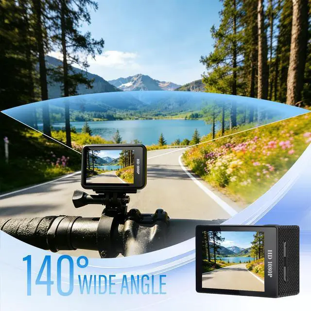 Alt view image 5 of 7 - Action Camera 1080P Sports Camera 16GB Memory Card Action Cam 131ft Underwater Waterproof with 2 X Batteries with Accessories Kit Suitable for Helmet, Bicycle, etc.