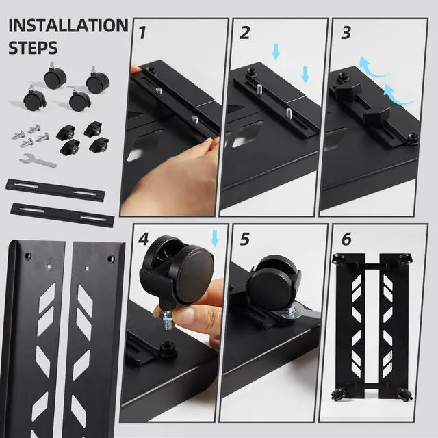 Alt view image 6 of 7 - Adjustable Computer Tower Stand, Ventilated Mobile CPU Stand Fits Most PC Tower, Steel Desktop CPU Holder with Rolling Caster Wheels, PC Floor Cart Riser for Gaming Office Desk Accessories
