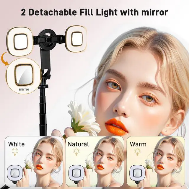 Alt view image 2 of 7 - Magnetic Selfie Stick Tripod with 2 LED Lights, 52" Tripod for iPhone with Rechargeable Remote, Portable Selfie Stick Compatible with iPhone 16/15/14/13/12 Series, Gopro and Cameras