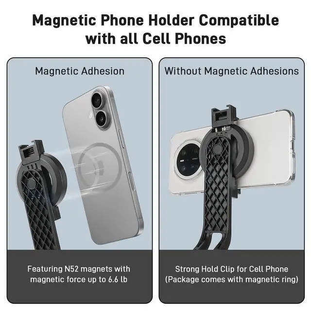 Alt view image 4 of 7 - Magnetic Selfie Stick Tripod with 2 LED Lights, 52" Tripod for iPhone with Rechargeable Remote, Portable Selfie Stick Compatible with iPhone 16/15/14/13/12 Series, Gopro and Cameras