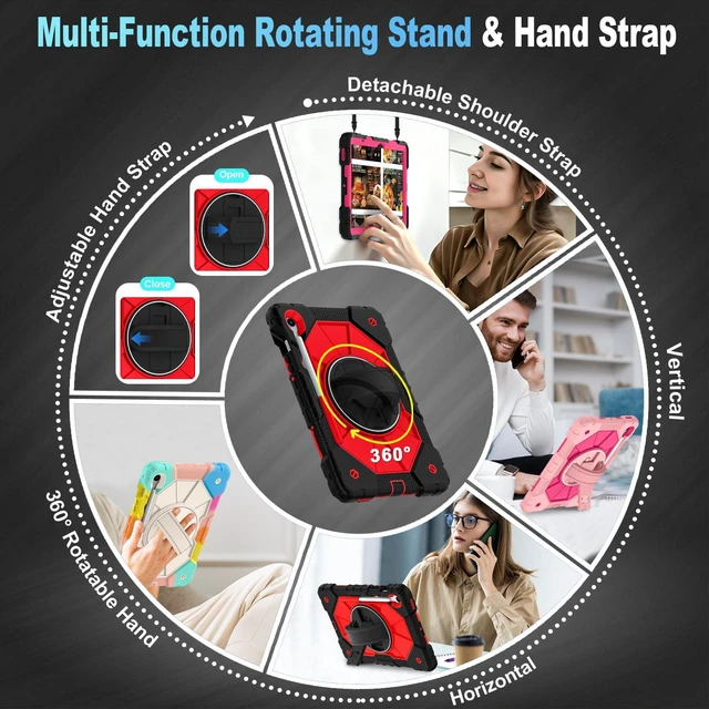 Alt view image 6 of 7 - Case for Samsung Galaxy Tab S10 FE/S10 Lite/S9 FE/S9 5G Case | 10.9/11 Inch Samsung Galaxy Tab S10 Lite/S10 FE/S9 FE /S9 5G Case with Screen Protector, Pen Holder, Shoulder Strap,Black Red