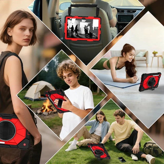 Alt view image 5 of 7 - Case for Samsung Galaxy Tab S10 FE/S10 Lite/S9 FE/S9 5G Case | 10.9/11 Inch Samsung Galaxy Tab S10 Lite/S10 FE/S9 FE /S9 5G Case with Screen Protector, Pen Holder, Shoulder Strap,Black Red