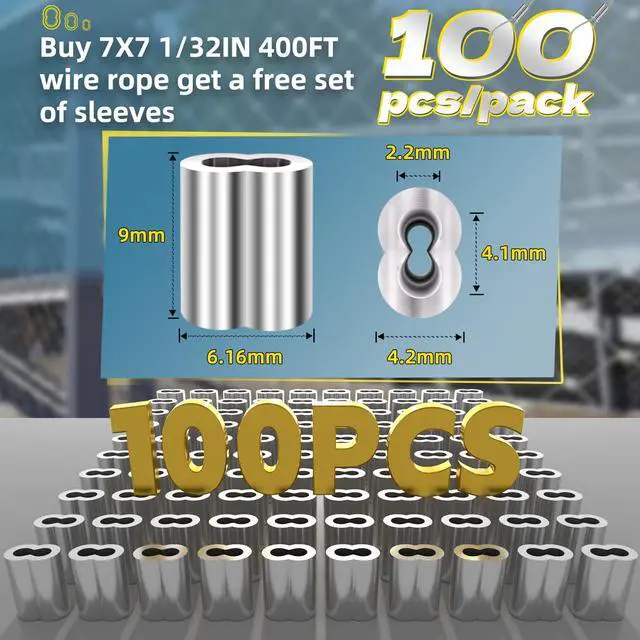 Alt view image 3 of 7 - 316 Stainless Steel Cable, 400FT 1/32IN Wire Rope with 100Pcs Aluminum Sleeves Stops, for String Lights Hanging, Clotheslines, Trellis Wire
