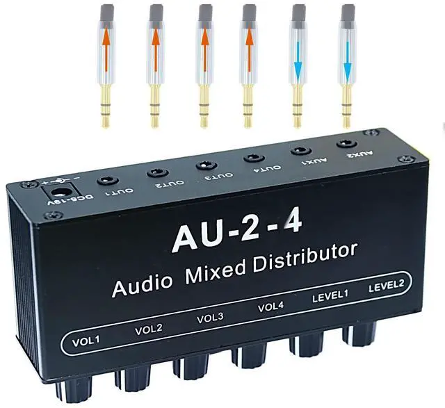 Main image of 1/8" aux Input Mixing 2 in 4 Channel Way Out Headset Box Headphone Amplifier 3.5mm Mixer 1/8 inch Stereo Audio Amp with Ultra-Compact Portable mini Jack 3.5 Splitter hup for Studio and Stage