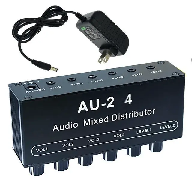 Alt view image 4 of 5 - 1/8" aux Input Mixing 2 in 4 Channel Way Out Headset Box Headphone Amplifier 3.5mm Mixer 1/8 inch Stereo Audio Amp with Ultra-Compact Portable mini Jack 3.5 Splitter hup for Studio and Stage