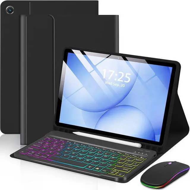Main image of Case with Keyboard Mouse for Samsung Galaxy Tab A11 Plus/A9 Plus 2025/2023 11 inch,7 Color Rainbow Backlight Detachable USB-C Keypad Magnetic Case with Pen Slot for Tablet A11+ A9+ 5G Black