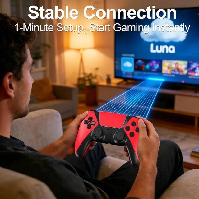 Alt view image 5 of 7 - Alternative for Luna Controller for Fire TV Stick, Wireless Turbo Gamepad with ALPS Joysticks No Drift for Cloud Gaming, Rechargeable 1200mAh Power, 2 Back Buttons, Red