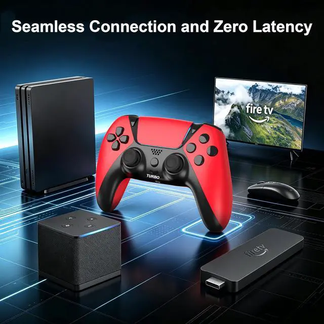 Alt view image 6 of 7 - Alternative for Luna Controller for Fire TV Stick, Wireless Turbo Gamepad with ALPS Joysticks No Drift for Cloud Gaming, Rechargeable 1200mAh Power, 2 Back Buttons, Red