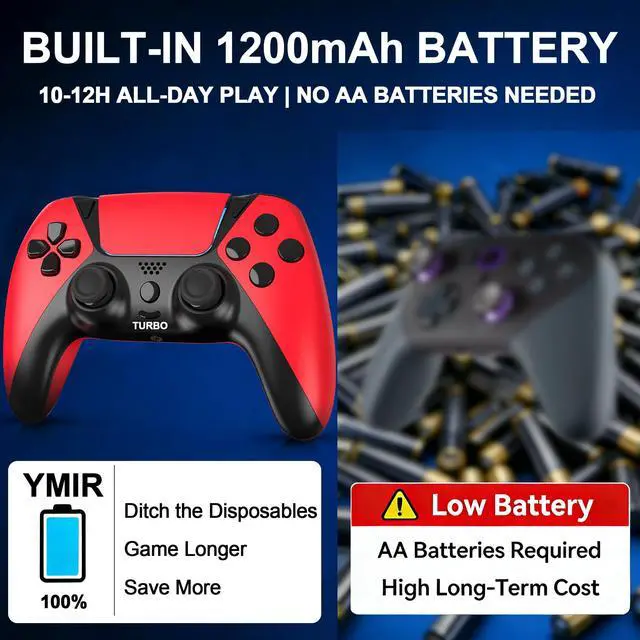Alt view image 4 of 7 - Alternative for Luna Controller for Fire TV Stick, Wireless Turbo Gamepad with ALPS Joysticks No Drift for Cloud Gaming, Rechargeable 1200mAh Power, 2 Back Buttons, Red