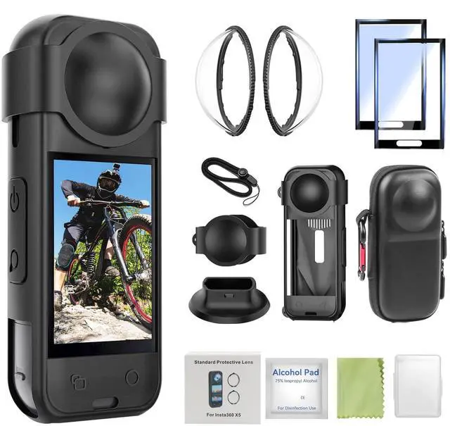 Main image of 9-in-1 Accessories Kit for Insta360 X5, Included Insta 360 X5 Standard Lens Guard, Carrying Case, 2 Pack of Tempered Glass Film Screen Protector, Silicone Protective Cover and Desktop Mount Bundle Kit