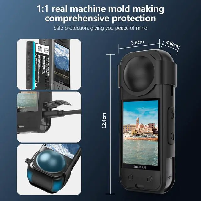 Alt view image 2 of 6 - 9-in-1 Accessories Kit for Insta360 X5, Included Insta 360 X5 Standard Lens Guard, Carrying Case, 2 Pack of Tempered Glass Film Screen Protector, Silicone Protective Cover and Desktop Mount Bundle Kit