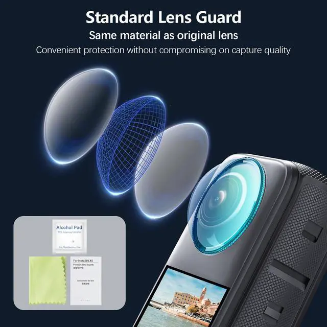 Alt view image 3 of 6 - 9-in-1 Accessories Kit for Insta360 X5, Included Insta 360 X5 Standard Lens Guard, Carrying Case, 2 Pack of Tempered Glass Film Screen Protector, Silicone Protective Cover and Desktop Mount Bundle Kit