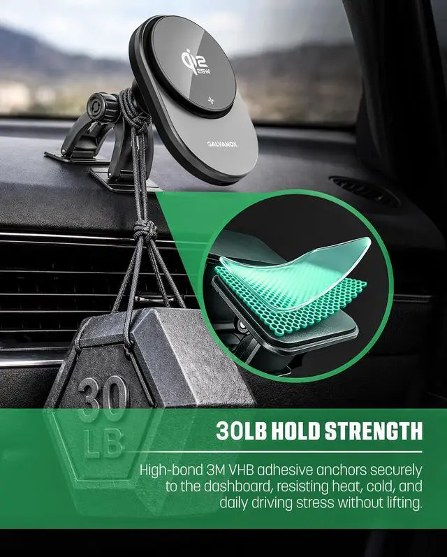 Alt view image 2 of 7 - Magnetic Wireless Car Charger Mount for Samsung Galaxy Phones, Qi2.2 25W Fast Charging (Compatible with MagSafe), Dual-Arm Adjustable Dashboard Mount with 45W USB-C Adapter