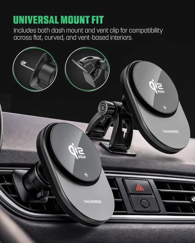 Alt view image 5 of 7 - Magnetic Wireless Car Charger Mount for Samsung Galaxy Phones, Qi2.2 25W Fast Charging (Compatible with MagSafe), Dual-Arm Adjustable Dashboard Mount with 45W USB-C Adapter