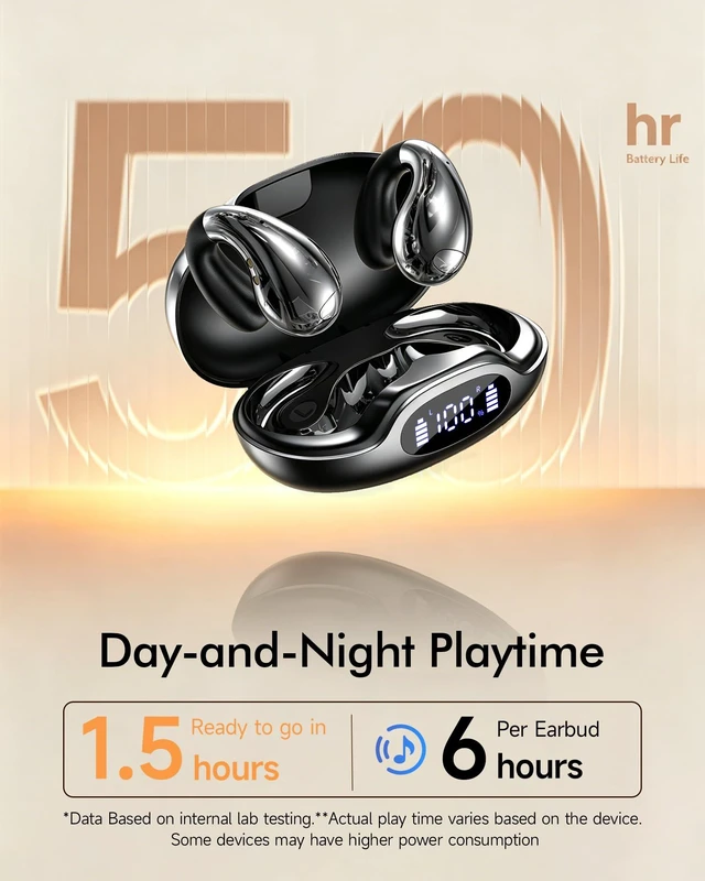 Alt view image 3 of 7 - Upgraded Clip-on Ear Earbuds, Bluetooth 6.1 Wireless Open Ear Headphones, Comfortable Fit with Crystal Clear Sound, 50-Hour Battery Life, Open-Ear Wireless Headphones for Gym & Outdoor Sports, Black